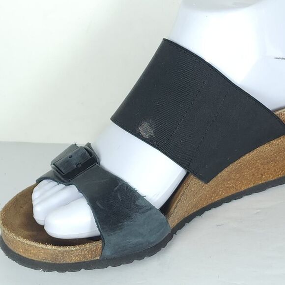 Birkenstock Papillio Women's Della US6 EU37 Black Leather Slip On Wedge Sandals - Picture 15 of 16